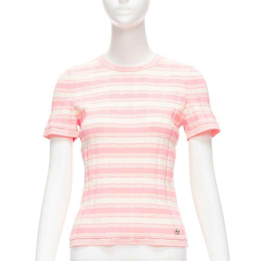 Chanel Stripe Logo Ribbed Sweater